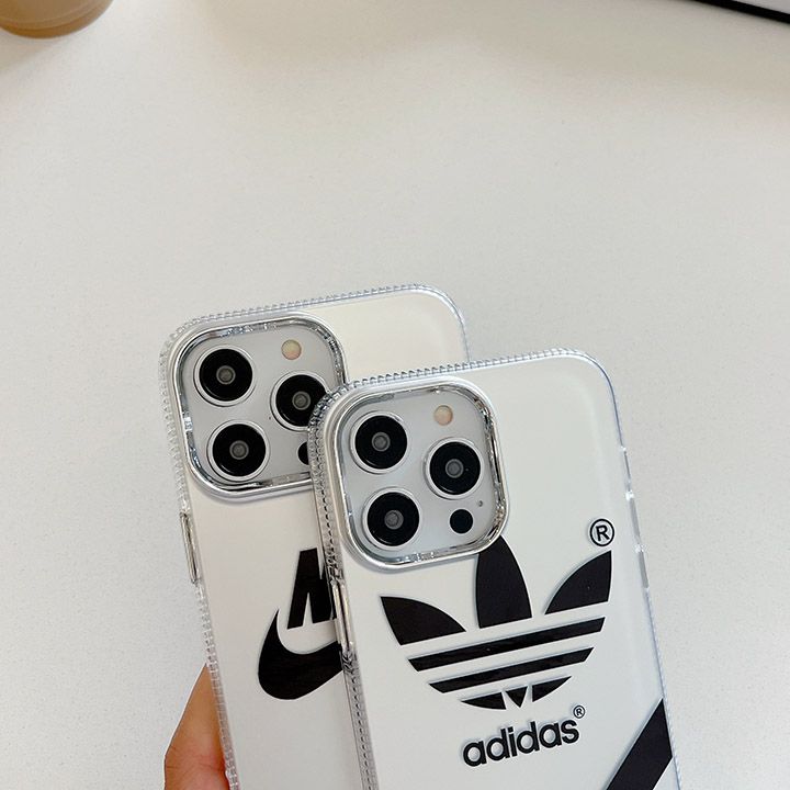 Adidas携帯 ケースiphone14 半透明 シルバー